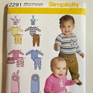 Baby Clothes Sewing Pattern Simplicity 2291 0-18 Months Pants, Skirt, Bibs